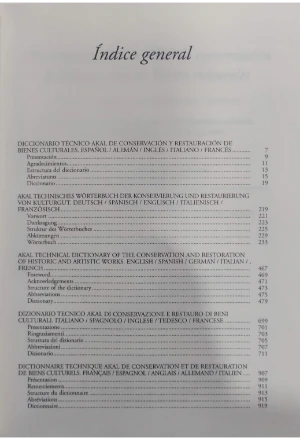 DICCIONARIO TECNICO AKAL DE CONSERVACION Y RESTAURACION DE BIENES CULTURALES ESPAÑOL-ALEMAN-INGLES-ITALIANO-FRANCES